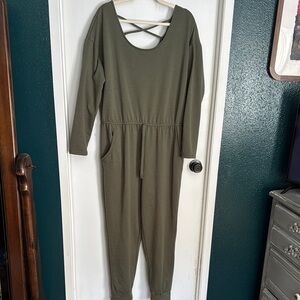 Olive Green Jumpsuit with Crisscross Back